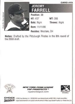 2008 Choice New York-Penn League Top Prospects #15 Jeremy Farrell Back