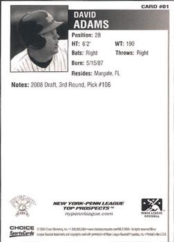 2008 Choice New York-Penn League Top Prospects #01 David Adams Back