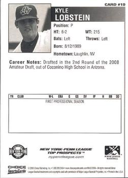 2009 Choice New York-Penn League Top Prospects #10 Kyle Lobstein Back