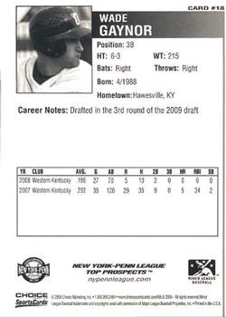 2009 Choice New York-Penn League Top Prospects #18 Wade Gaynor Back