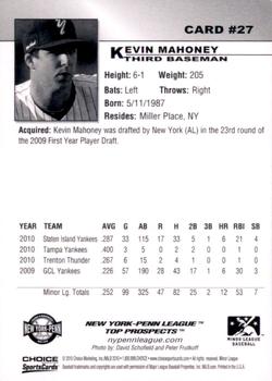 2010 Choice New York-Penn League Top Prospects #27 Kevin Mahoney Back