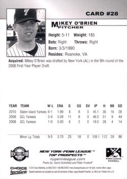2010 Choice New York-Penn League Top Prospects #28 Mikey O'Brien Back