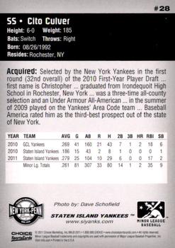 2011 Choice New York-Penn League Top Prospects #28 Cito Culver Back