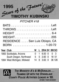 1995 Modesto A's #NNO Tim Kubinski Back