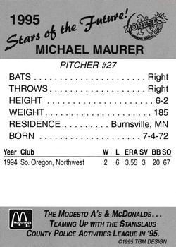 1995 Modesto A's #NNO Mike Maurer Back