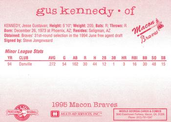 1995 Multi-Ad Macon Braves #NNO Gus Kennedy Back