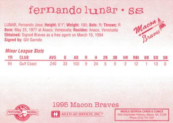 1995 Multi-Ad Macon Braves #NNO Fernando Lunar Back