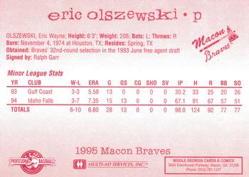 1995 Multi-Ad Macon Braves #NNO Eric Olszewski Back