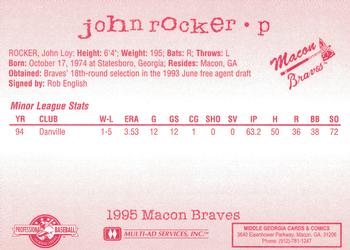 1995 Multi-Ad Macon Braves #NNO John Rocker Back