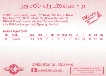 1995 Multi-Ad Macon Braves #NNO Jacob Shumate Back