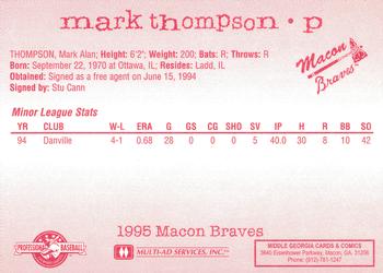 1995 Multi-Ad Macon Braves #NNO Mark Thompson Back