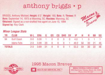1995 Multi-Ad Macon Braves #NNO Anthony Briggs Back