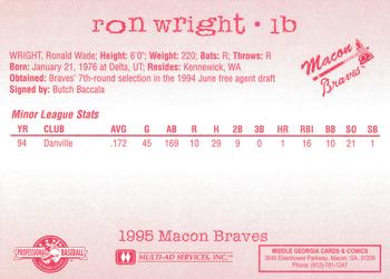 1995 Multi-Ad Macon Braves #NNO Ron Wright Back