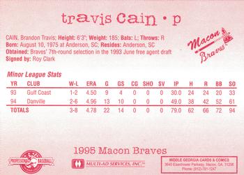 1995 Multi-Ad Macon Braves #NNO Travis Cain Back