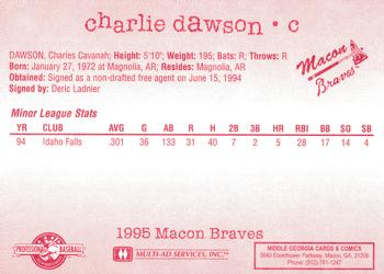 1995 Multi-Ad Macon Braves #NNO Charlie Dawson Back