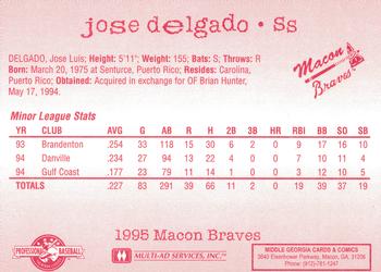 1995 Multi-Ad Macon Braves #NNO Jose Delgado Back