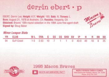 1995 Multi-Ad Macon Braves #NNO Derrin Ebert Back