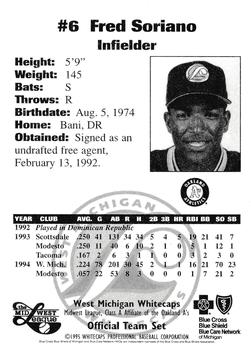 1995 West Michigan Whitecaps #NNO Fred Soriano Back