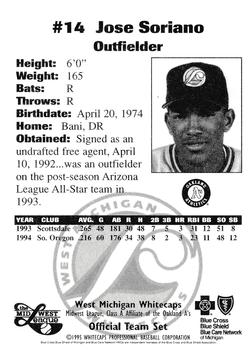 1995 West Michigan Whitecaps #NNO Jose Soriano Back