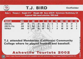 2002 Grandstand Asheville Tourists #NNO T.J. Bird Back