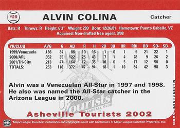 2002 Grandstand Asheville Tourists #NNO Alvin Colina Back