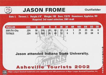 2002 Grandstand Asheville Tourists #NNO Jason Frome Back