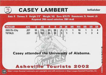 2002 Grandstand Asheville Tourists #NNO Casey Lambert Back