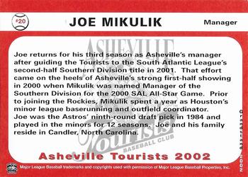 2002 Grandstand Asheville Tourists #NNO Joe Mikulik Back