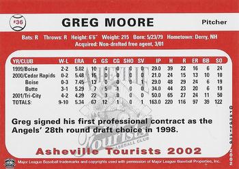 2002 Grandstand Asheville Tourists #NNO Greg Moore Back