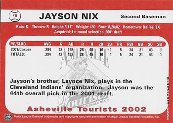 2002 Grandstand Asheville Tourists #NNO Jayson Nix Back