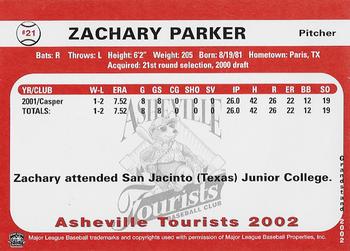2002 Grandstand Asheville Tourists #NNO Zachary Parker Back