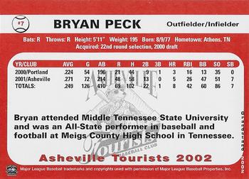 2002 Grandstand Asheville Tourists #NNO Bryan Peck Back