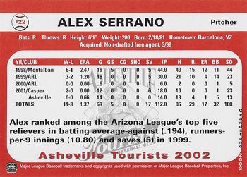 2002 Grandstand Asheville Tourists #NNO Alex Serrano Back