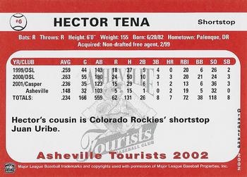2002 Grandstand Asheville Tourists #NNO Hector Tena Back