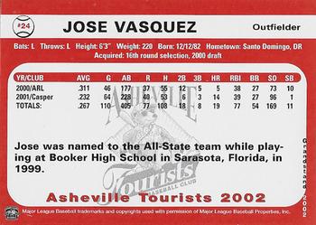 2002 Grandstand Asheville Tourists #NNO Jose Vasquez Back