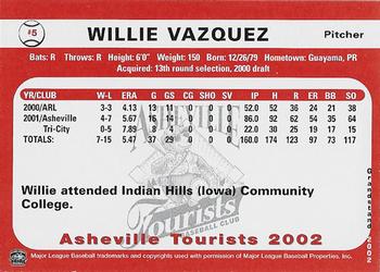 2002 Grandstand Asheville Tourists #NNO Willie Vazquez Back