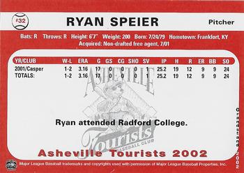 2002 Grandstand Asheville Tourists #NNO Ryan Speier Back