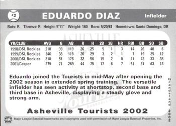 2002 Grandstand Asheville Tourists Update #NNO Eduardo Diaz Back