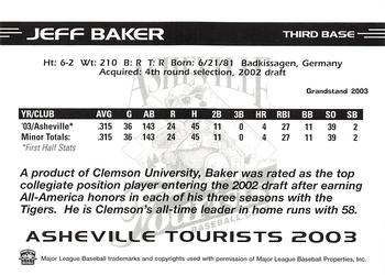 2003 Grandstand Asheville Tourists Update #NNO Jeff Baker Back