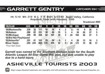 2003 Grandstand Asheville Tourists Update #NNO Garrett Gentry Back