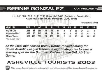 2003 Grandstand Asheville Tourists Update #NNO Bernie Gonzalez Back
