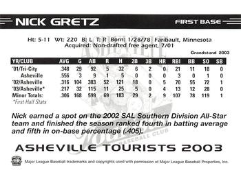 2003 Grandstand Asheville Tourists Update #NNO Nick Gretz Back