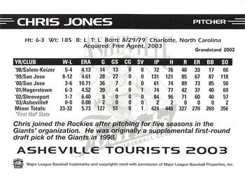 2003 Grandstand Asheville Tourists Update #NNO Chris Jones Back