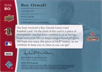 2008 SPx - Winning Materials UD Logo #WM-RO Roy Oswalt Back