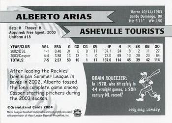 2004 Grandstand Asheville Tourists #NNO Alberto Arias Back