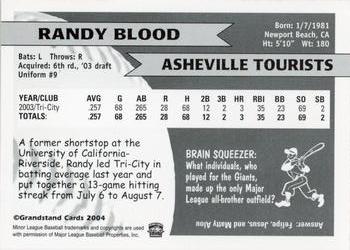 2004 Grandstand Asheville Tourists #NNO Randy Blood Back
