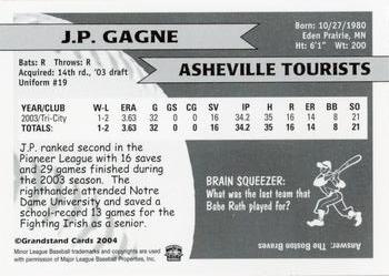 2004 Grandstand Asheville Tourists #NNO J.P. Gagne Back