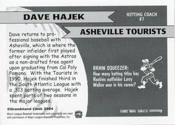 2004 Grandstand Asheville Tourists #NNO Dave Hajek Back