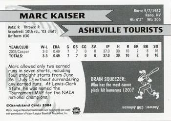 2004 Grandstand Asheville Tourists #NNO Marc Kaiser Back