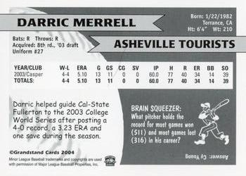 2004 Grandstand Asheville Tourists #NNO Darric Merrell Back